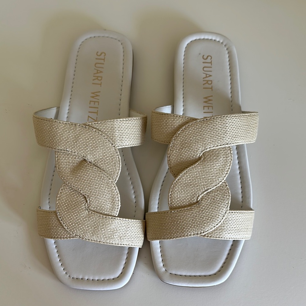 New Stuart Weitzman Cream Braided Sandals. Size 7.5. - Picture 1 of 5